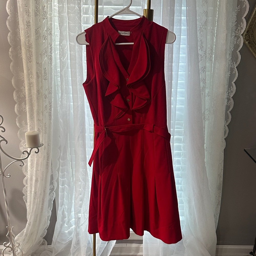 Calvin Klein Red Ruffle Midi Dress